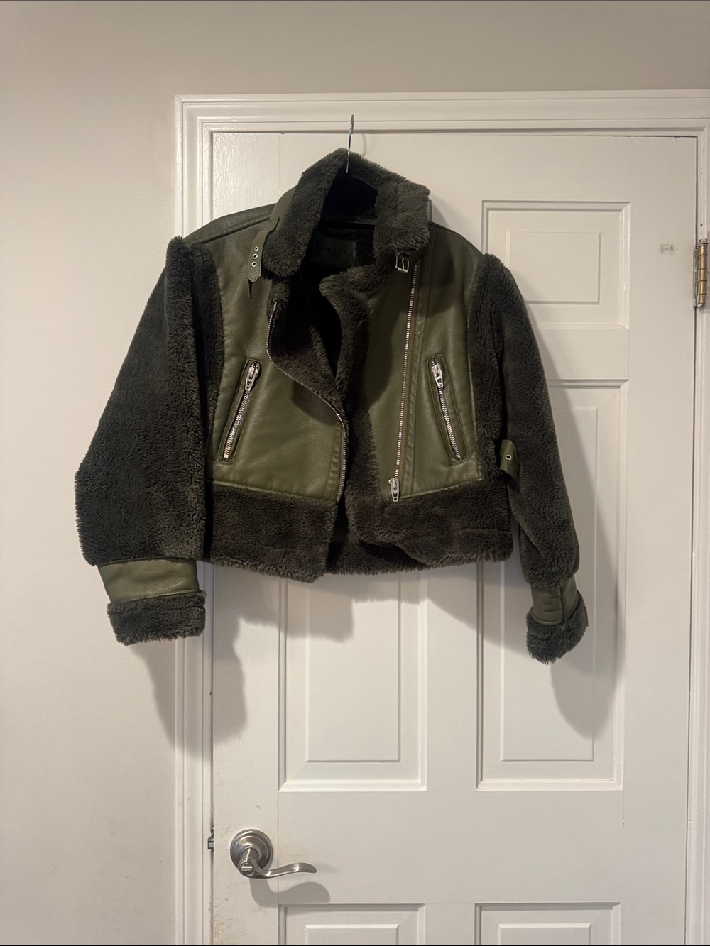 Blank NYC Olive Green Sherpa Moto Jacket